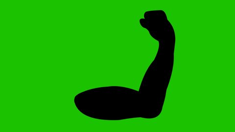 Looped animation of the silhouette of an arm contracting the bicep on a chroma green background