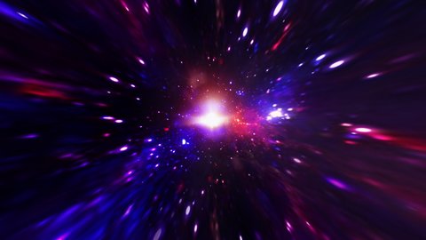 Abstract blue purple hyperspace worm hole tunnel through space time vortex loop background. 4K 3D render Sci-Fi interstellar travel through wormhole in cyberspace. Science technology intro. VJ loop.