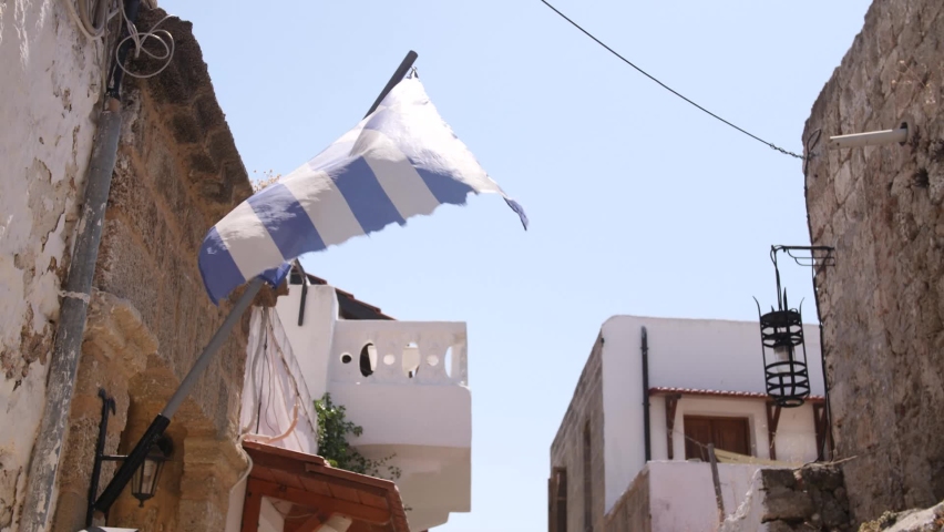 Greek Flag in the Old Town of Rhodes City