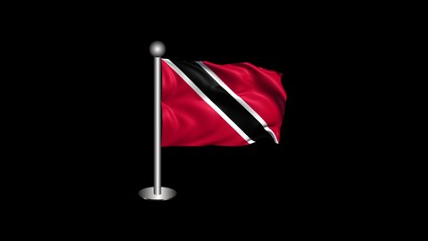 Waving Trinidad and Tobago Flag with Pole Isolated on Transparent Background. 4K Ultra HD Prores 4444, Loop Motion Graphic Animation.