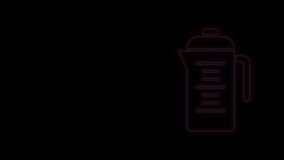 Glowing neon line Teapot icon isolated on black background. 4K Video motion graphic animation.