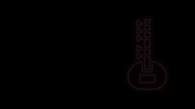 Glowing neon line Sitar classical music instrument icon isolated on black background. 4K Video motion graphic animation.