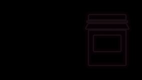 Glowing neon line Jam jar icon isolated on black background. 4K Video motion graphic animation.