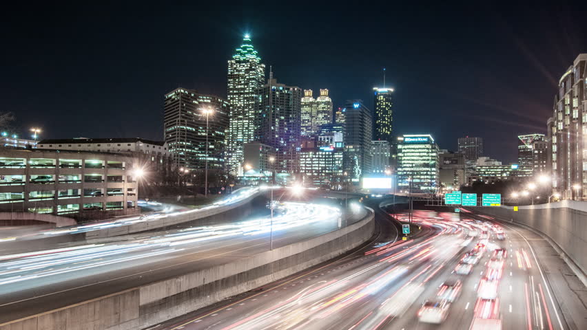 Timelapse of traffic at night in Atlanta.