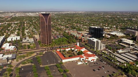 Panoramic Aerial View Of United Methodist Church And Other Buildings In Phoenix, Arizona, USA. - Aerial Shot