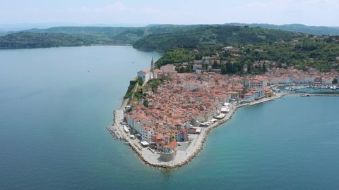 Aerial view of the Slovenian city of Piran in the Adriatic sea.