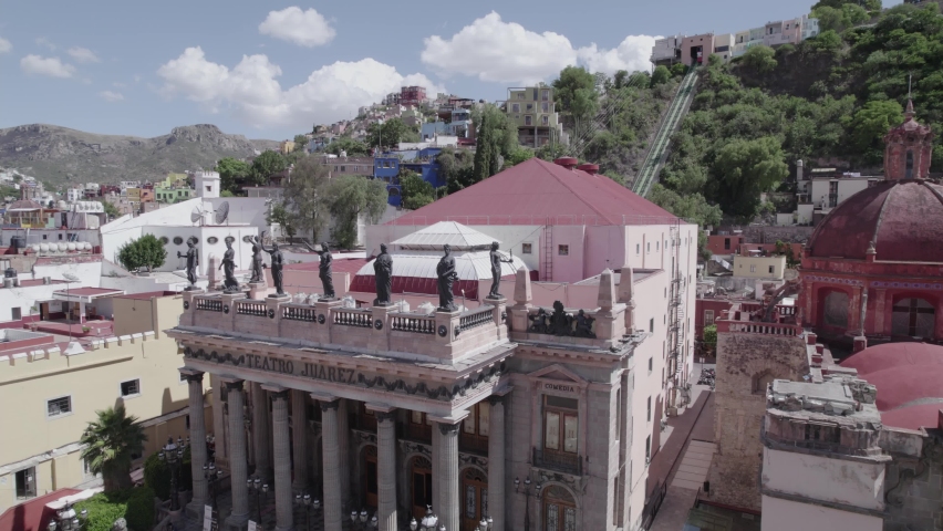 aerial view of the juarez theater in guanajuato