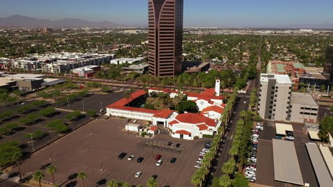 Phoenix , Arizona , United States - 08 02 2021: Central United Methodist Church Near BMO Tower In Midtown Phoenix