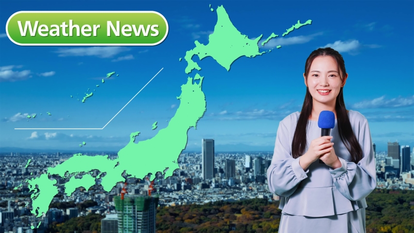 Weather forecast of a TV show. Newscaster. weather forecaster. Royalty-Free Stock Footage #1077103769