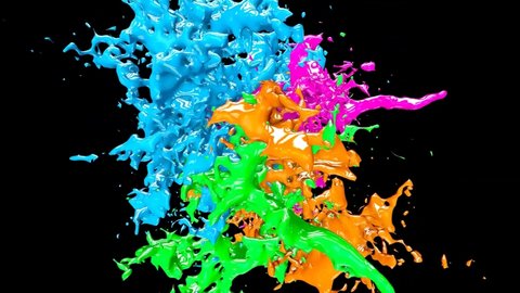 Colorful liquid splash on black background 4k footage, Abstract liquid splash footage