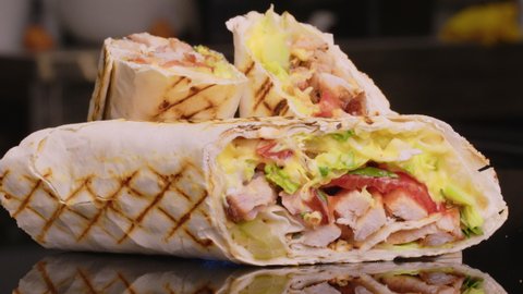Shawarma or doner kebab. Closeup.