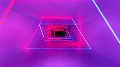 Trapezoidal neon light, magenta, 3D Animation, 360 Panoramic, Motion Abstract image of geometric background