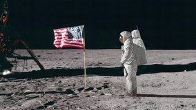 Astronaut saluting the American flag. 3d rendring. Some Elements of this video furnished by NASA.