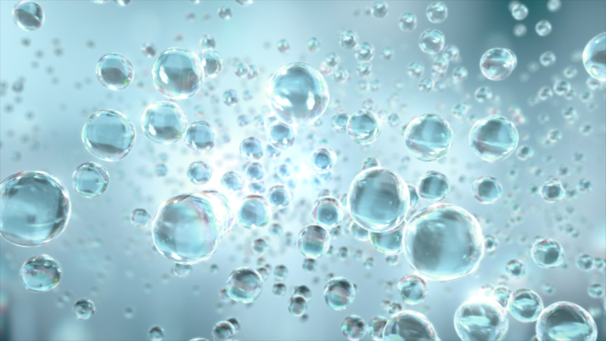 Macro shot of various air bubbles in water rising up on light blue background. Super slow motion Beauty glossy Moisturizing bubble blobs design. 3D animation of Cosmetic serum | Shutterstock HD Video #1077135929