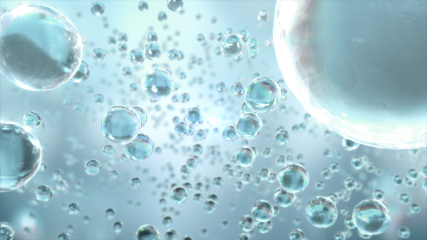 Macro shot of various air bubbles in water rising up on light blue background. Super slow motion Beauty glossy Moisturizing bubble blobs design. 3D animation of Cosmetic serum | Shutterstock HD Video #1077135929