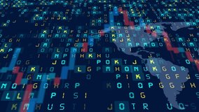 Digital animation of binary coding data processing against world map on blue background. computer interface technology and online security concept. - Powered by Shutterstock - Get 15% off with code: PIKWIZARD15