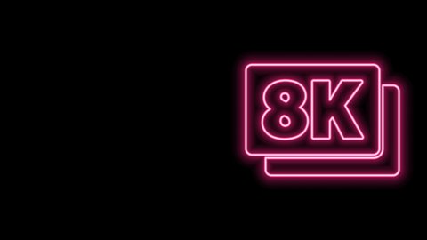 Glowing neon line 8k Ultra HD icon isolated on black background. 4K Video motion graphic animation.