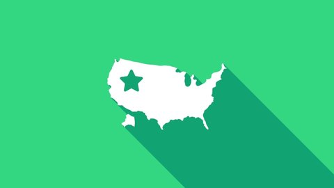 White USA map icon isolated on green background. Map of the United States of America. 4K Video motion graphic animation.