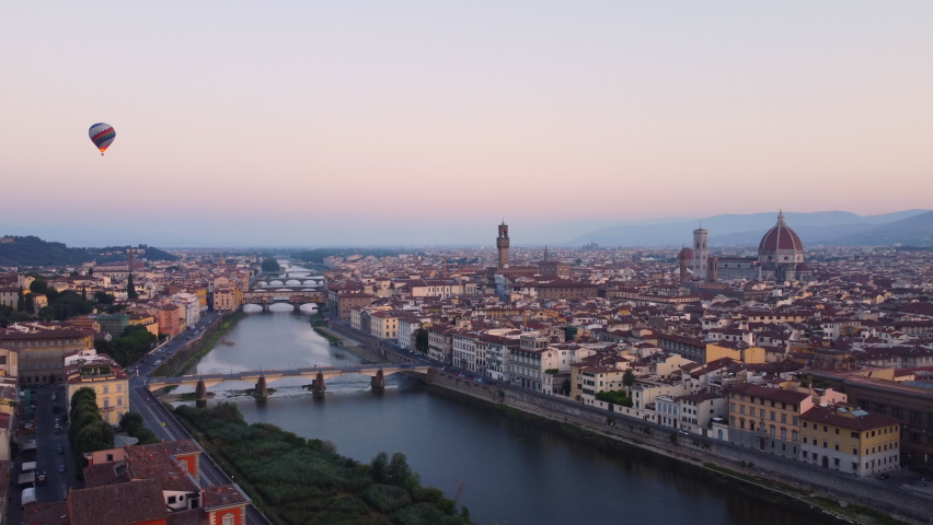 Air balloon in Florence aerial view, Tuscany Royalty-Free Stock Footage #1077138383