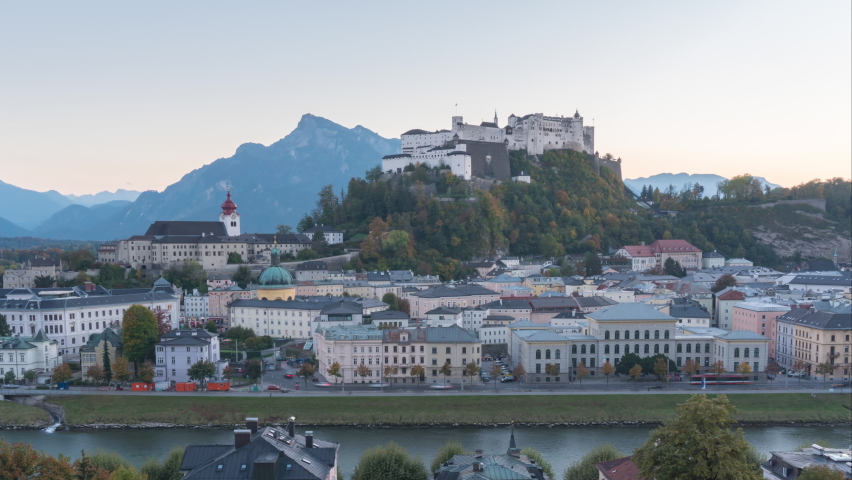 Salzburg Historic town center Day to Night Time Lapse, Austria