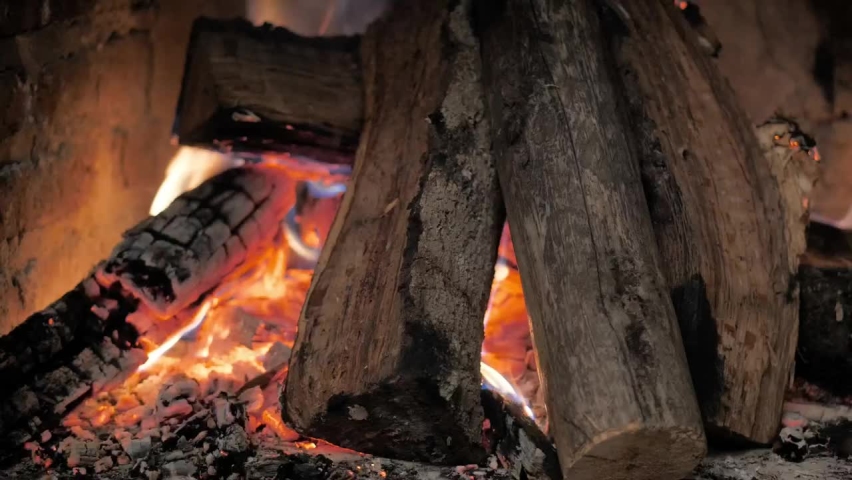 Closeup view of a fireplace - Video