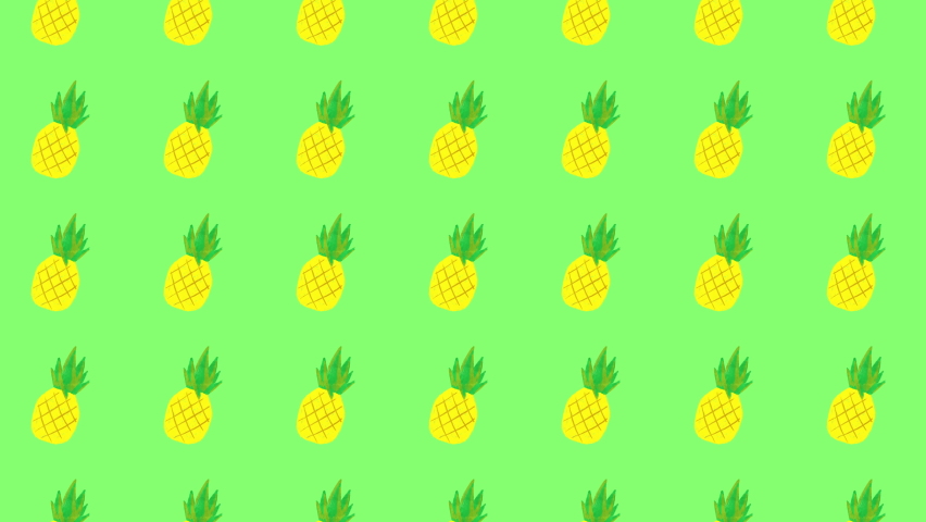 Pineapples changing direction on the green background. 4K loopable motion background.
