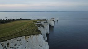 Drone footage of Old Harry Rocks on the Jurassic Coast in Dorset. Bournemouth and Sandbanks can be seen in the background.