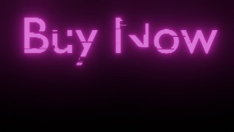Neon Pink Buy Now Text Glitch Animation on Top Screen. 4K Render Footage.