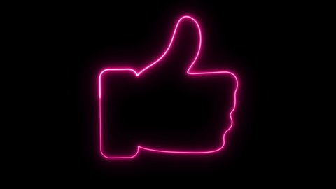 Pink neon thumb up sign. Thumb neon icon. like. Animated neon symbol on black background. 4k  video.
