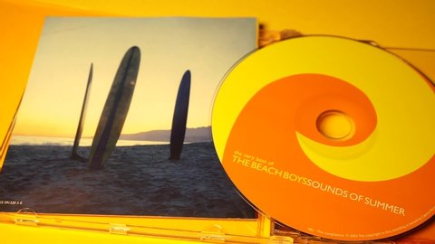 Rome, Italy - August 02, 2021, detail of the cd Sounds of Summer: The Very Best of The Beach Boys, a 2003 music collection by The Beach Boys, released by Capitol Records.