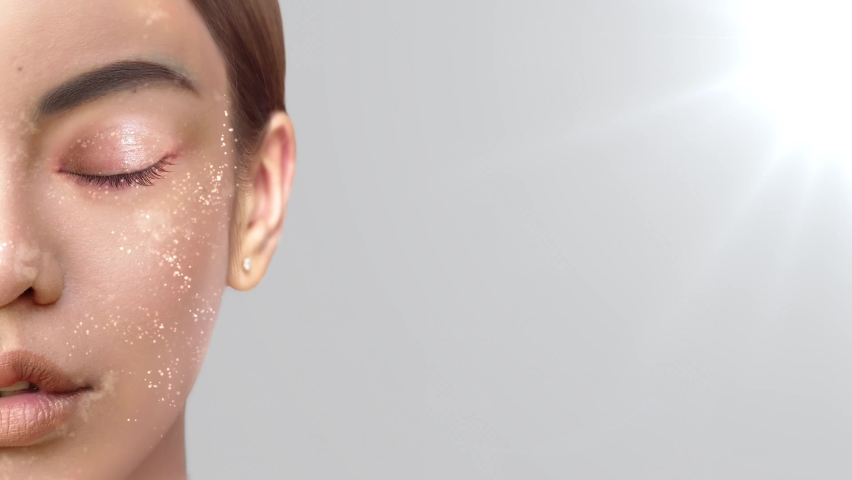 Show the skin to be white as well. Skin nourishing vitamins protect face from sunlight 3d | Shutterstock HD Video #1077164960