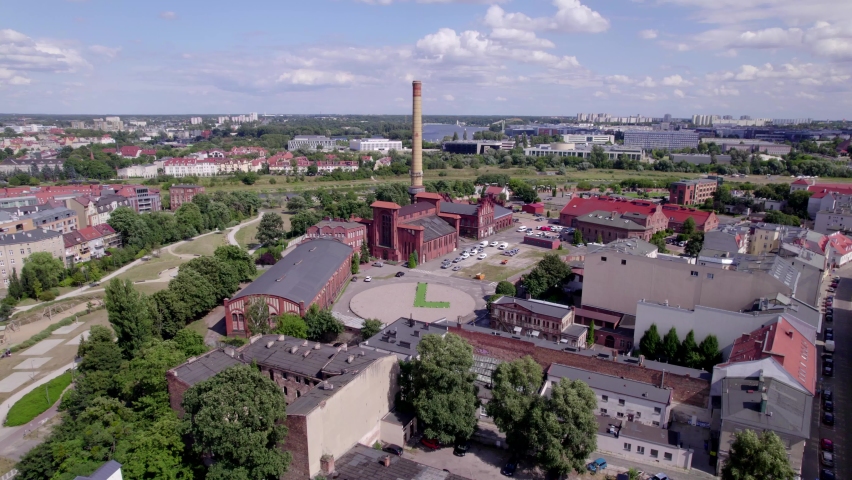 Poznan, Polish city during the day. The sun, the old town, the streets of Poznań, the Warta River and bridges over the river.