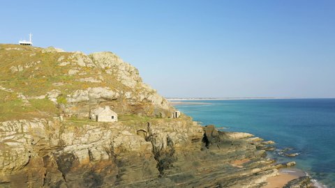 The houses on the rocks of Cap de Carteret in France, Normandy, Cotentin, Barneville Carteret, in summer.