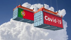 Freight Containers with Portugal national flag and Covid-19 text on the side. 3D Rendering - Powered by Shutterstock - Get 15% off with code: PIKWIZARD15