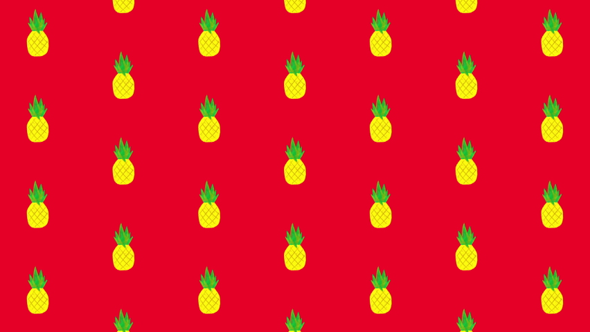 Swinging pineapples on the red background. 4K loopable motion background.