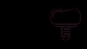 Glowing neon line Dental implant icon isolated on black background. 4K Video motion graphic animation.