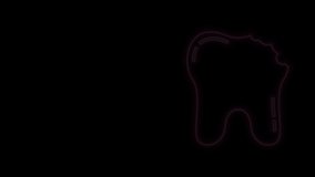 Glowing neon line Broken tooth icon isolated on black background. Dental problem icon. Dental care symbol. 4K Video motion graphic animation.