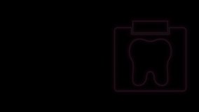 Glowing neon line X-ray of tooth icon isolated on black background. Dental x-ray. Radiology image. 4K Video motion graphic animation.
