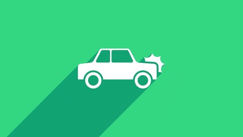 White Car icon isolated on green background. Insurance concept. Security, safety, protection, protect concept. 4K Video motion graphic animation.
