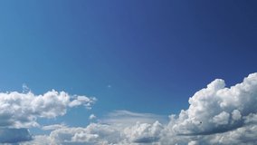 Only summer blue sky. Beautiful panorama of blue sky with white clouds. Relaxing view of moving transforming clouds. No buildings. Full HD Time Lapse
