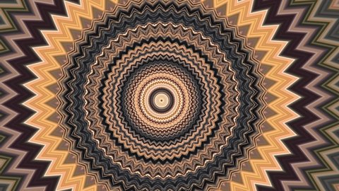 Abstract psychedelic gold colored star shaped kaleidoscope pattern made from orange sunset sea waves. Moving VJ background. 4K resolution video.