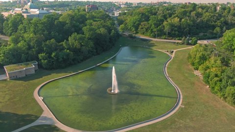 Aerial: Mirror Lake in Eden Park Cincinnati, Ohio, USA. 