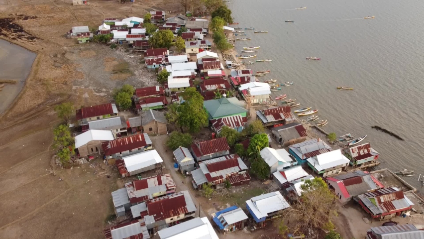 aerial shot of fishing village