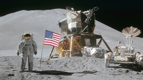 Astronaut saluting the American flag. 3d rendring. Some Elements of this video furnished by NASA.