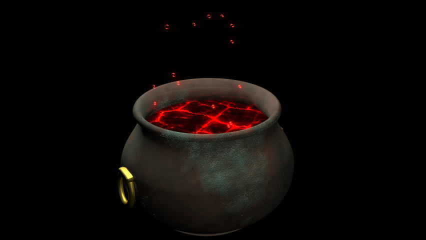 4K Halloween and wizardry concepts. Bubbling cauldron with boiling green potion.
