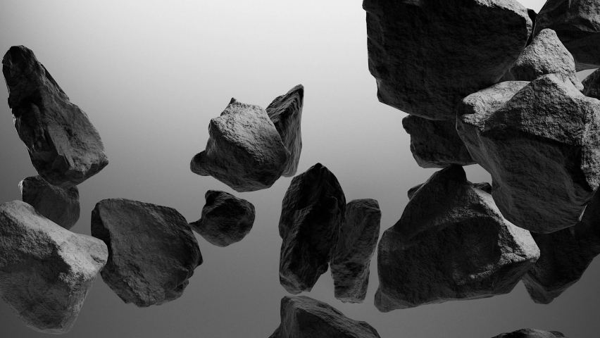 3D animation of stones on a gray background, slowly moving in a chaotic manner, colliding with each other. 4K rendering, concrete blocks, futuristic motion graphics. rock, asteroid | Shutterstock HD Video #1077209183