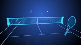 High tech holographic 3D animation of tennis game. Futuristic rackets hit the ball back and forth across hologram tennis court. Sci-fi HUD view with seamless loop of virtual reality sport game - Powered by Shutterstock - Get 15% off with code: PIKWIZARD15