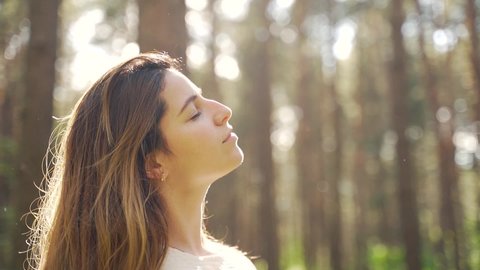 Close Portrait Pretty Young Woman Breathes Stock Footage Video (100% ...