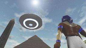 Animation of the egyptian god Horus and an UFO