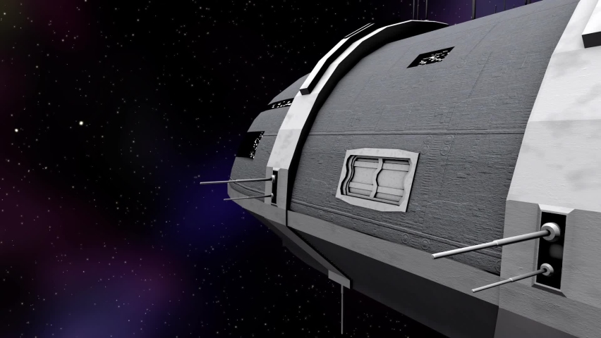 Animation of cargo moving into a futuristic space ship